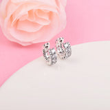 925 Silver Double Band Pave Hoop Earrings Clear CZ Brincos
