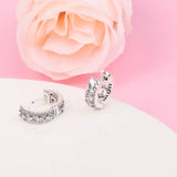 925 Silver Double Band Pave Hoop Earrings Clear CZ Brincos