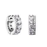 925 Silver Double Band Pave Hoop Earrings Clear CZ Brincos