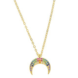 925 Silver Rainbow Cz Charm Necklace Moon Cross Thin Chain Women Pendant