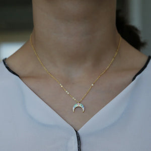 925 Silver Rainbow Cz Charm Necklace Moon Cross Thin Chain Women Pendant