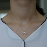 925 Silver Rainbow Cz Charm Necklace Moon Cross Thin Chain Women Pendant