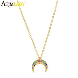 925 Silver Rainbow Cz Charm Necklace Moon Cross Thin Chain Women Pendant