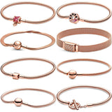 925 Silver Bracelet Ladies Rose Golden Charm Beaded Jewelry