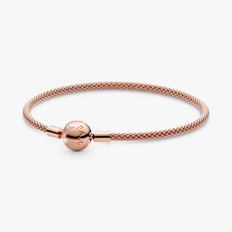 925 Silver Bracelet Ladies Rose Golden Charm Beaded Jewelry