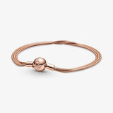 925 Silver Bracelet Ladies Rose Golden Charm Beaded Jewelry
