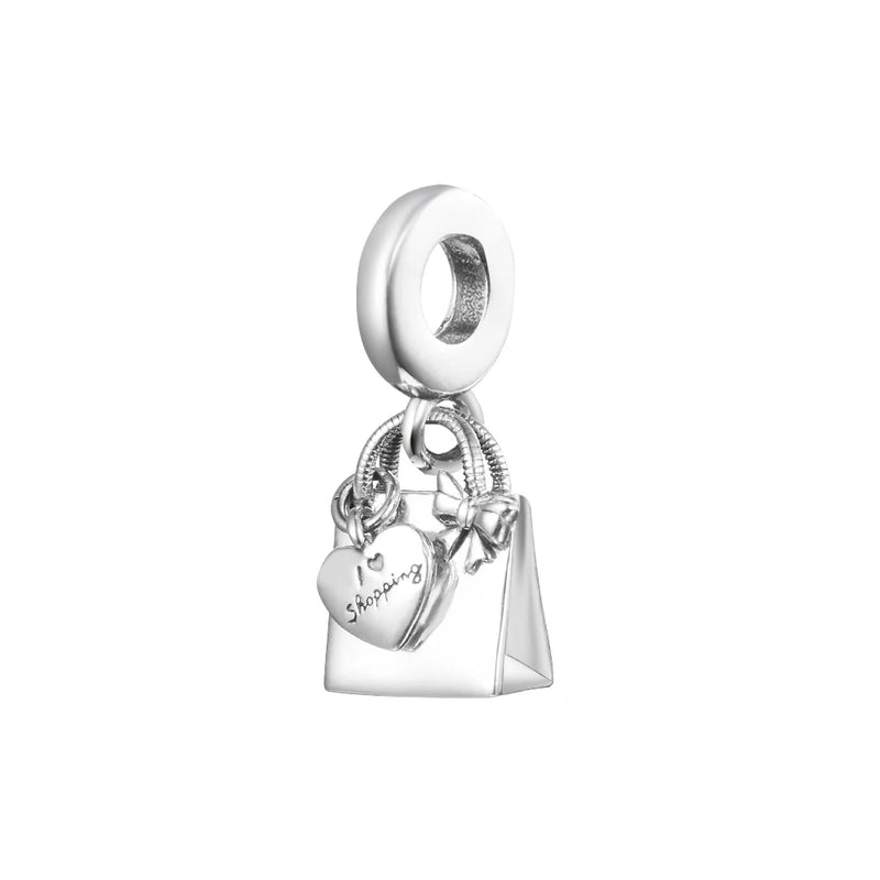 925 Silver Shopping Bag Charm Bead for DIY Bracelets