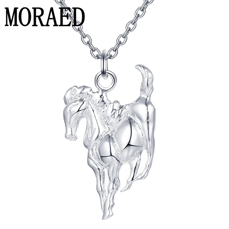 925 Silver Horse Pendant Necklace for Women Men Jewelry
