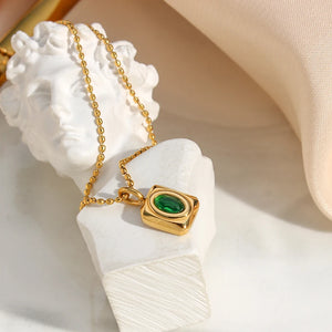 Adjustable Beads Chain Square Emerald Pendant Necklace