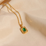 Adjustable Beads Chain Square Emerald Pendant Necklace