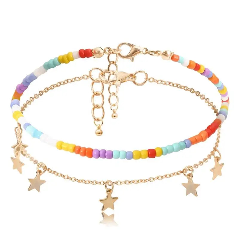 Adjustable Star Pendant Anklet Beaded Anklets for Women