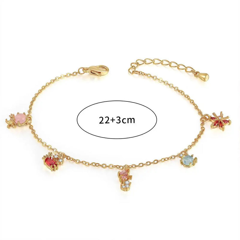 Arrival 14K Real Plated Zircon Anklets for Women Ocean Fish Starfish Bracelets