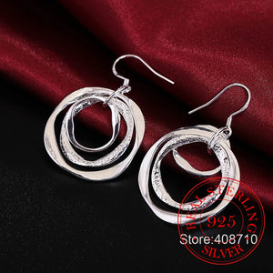 925 Sterling Silver Circle Dangle Earrings For Women