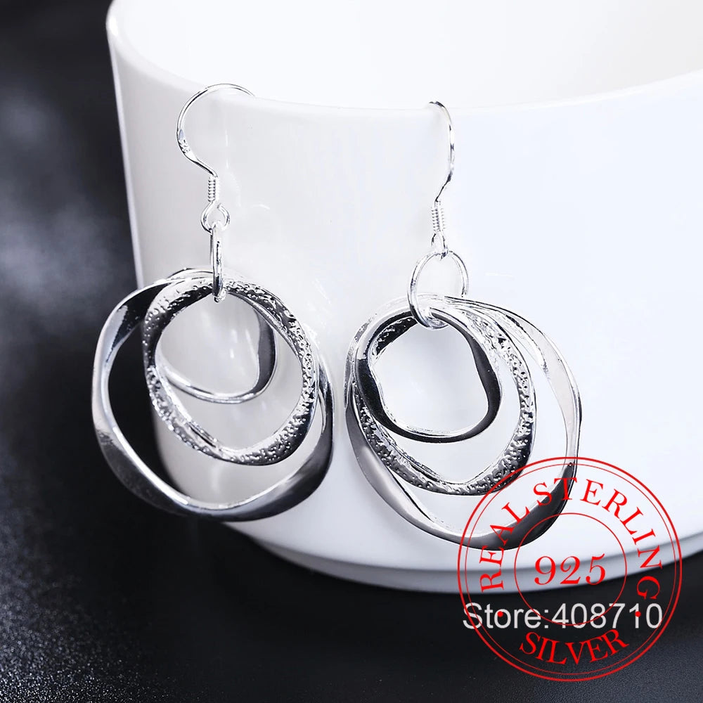 925 Sterling Silver Circle Dangle Earrings For Women