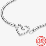 925 Sterling Silver Heart Closure Snake Chain Bracelet Charm