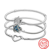 925 Sterling Silver Heart Closure Snake Chain Bracelet Charm
