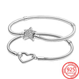 925 Sterling Silver Heart Closure Snake Chain Bracelet Charm