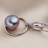 Natural Freshwater Pearl Pendant w/ Zircon, 925 Silver Necklace