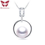 Natural Freshwater Pearl Pendant w/ Zircon, 925 Silver Necklace