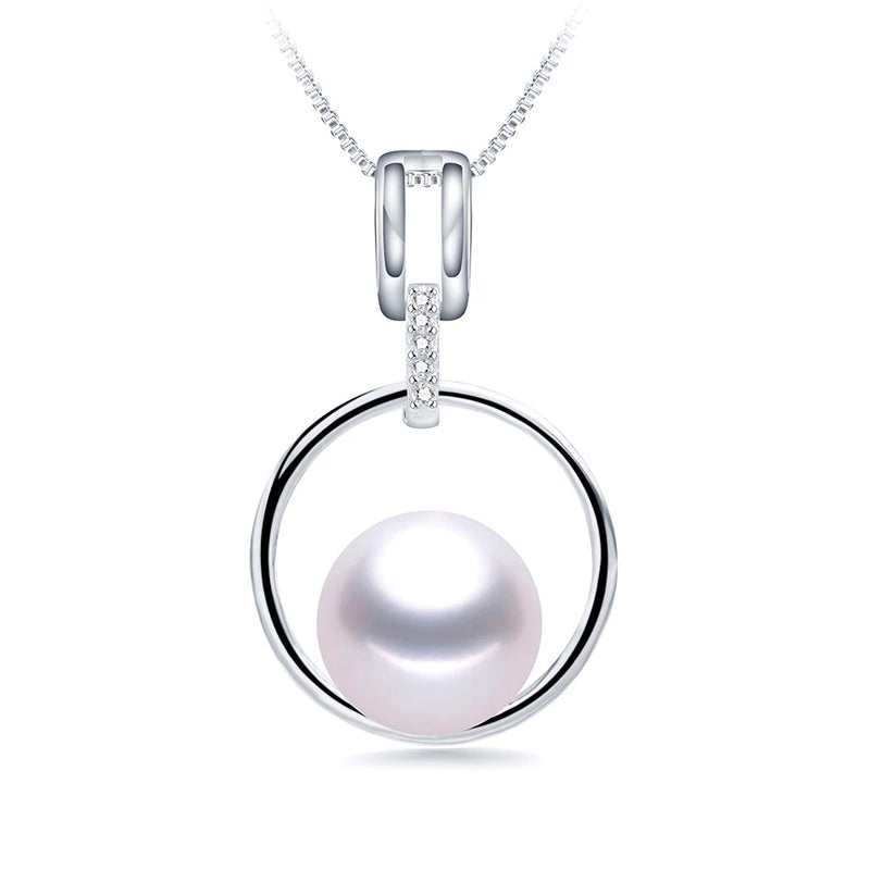 Natural Freshwater Pearl Pendant w/ Zircon, 925 Silver Necklace