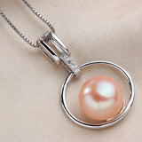Natural Freshwater Pearl Pendant w/ Zircon, 925 Silver Necklace