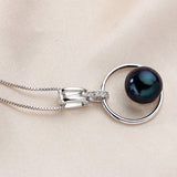 Natural Freshwater Pearl Pendant w/ Zircon, 925 Silver Necklace