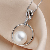 Natural Freshwater Pearl Pendant w/ Zircon, 925 Silver Necklace
