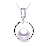 Natural Freshwater Pearl Pendant w/ Zircon, 925 Silver Necklace
