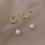 Simulated-pearl Tassel Long Crystal Earrings Water Drop Jewelry