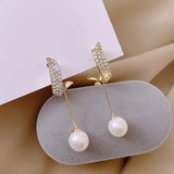 Simulated-pearl Tassel Long Crystal Earrings Water Drop Jewelry