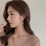 Simulated-pearl Tassel Long Crystal Earrings Water Drop Jewelry