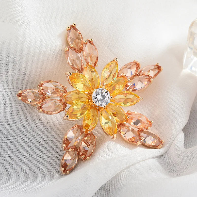 Yellow Purple Crystal Star Brooch for Women Costume Suit Scarf Broche Jewelry