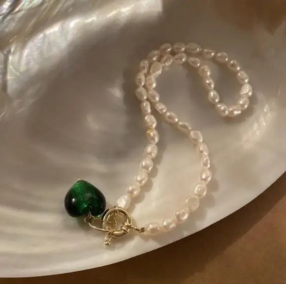Freshwater Pearl Necklace Glass Heart Fine Jewelry
