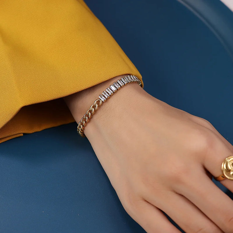 Waterproof Stainless Steel Zirconia Bracelet for Women