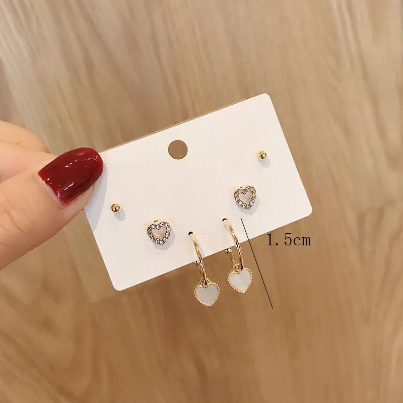 Heart Metal Stud Earrings Set of 6 - Jewelry Gift