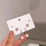 Heart Metal Stud Earrings Set of 6 - Jewelry Gift