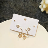 Heart Metal Stud Earrings Set of 6 - Jewelry Gift