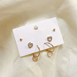 Heart Metal Stud Earrings Set of 6 - Jewelry Gift