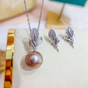 Leaf Pearl Pendant+Earrings Fittings DIY Jewelry Accessory