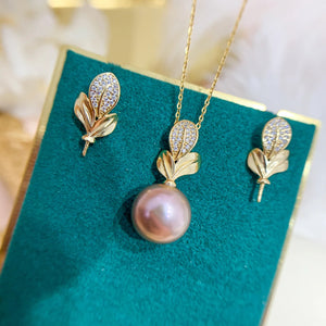 Leaf Pearl Pendant+Earrings Fittings DIY Jewelry Accessory