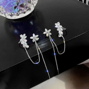 Senior Crystal Water Flower Tassel Earbone Clip Earrings