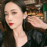 Senior Crystal Water Flower Tassel Earbone Clip Earrings