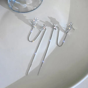 Senior Crystal Water Flower Tassel Earbone Clip Earrings