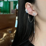 Senior Crystal Water Flower Tassel Earbone Clip Earrings