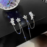 Senior Crystal Water Flower Tassel Earbone Clip Earrings