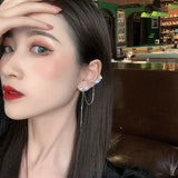 Senior Crystal Water Flower Tassel Earbone Clip Earrings