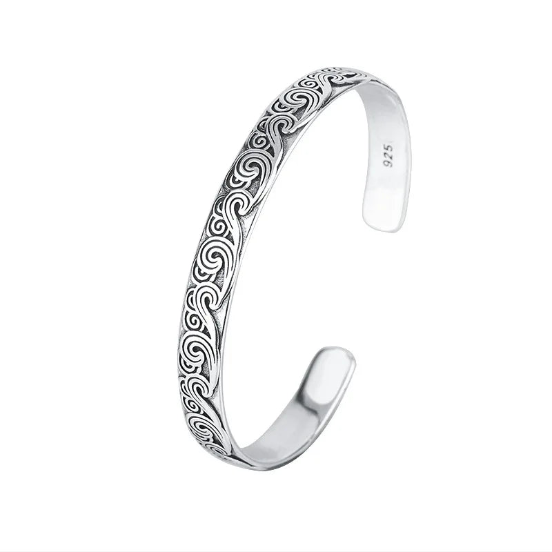 Ethnic Tibetan Silver Bangle for Women Men Girl Party Gift