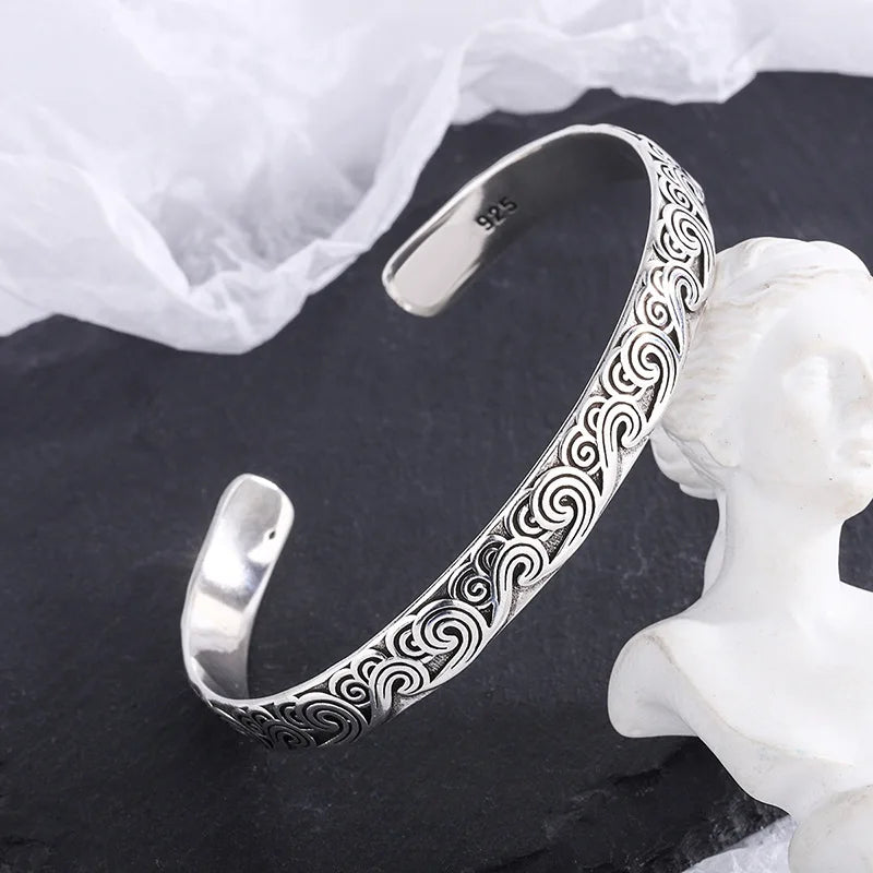 Ethnic Tibetan Silver Bangle for Women Men Girl Party Gift