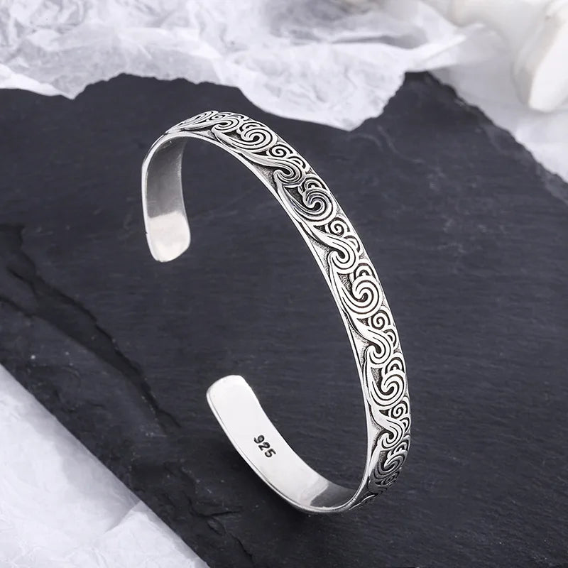 Ethnic Tibetan Silver Bangle for Women Men Girl Party Gift