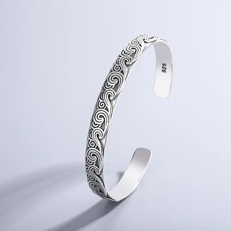 Ethnic Tibetan Silver Bangle for Women Men Girl Party Gift